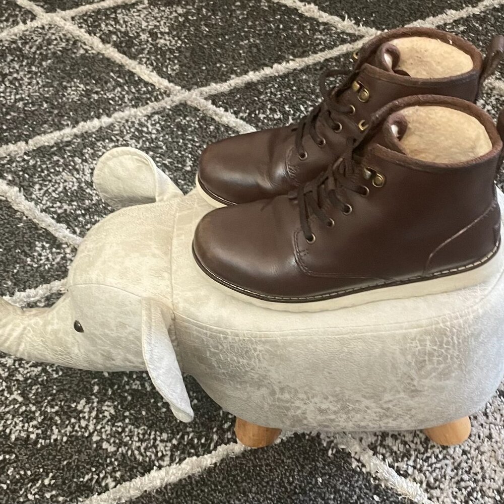 UGG Boy’s Brown Ankle Boots Waterproof– Size 5, Cozy Sheepskin Winter Boot.